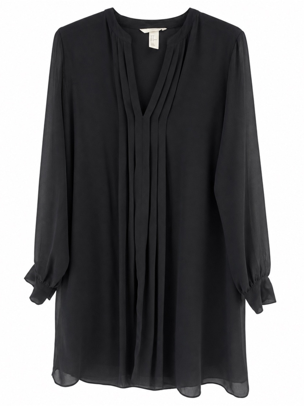 H&M Black Pintuck V-Neck Long-Sleeve Dress